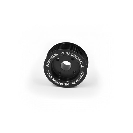 Billet aluminium underdrive alternator pulley with 'Franklin Performance' branding on the side, in black color.